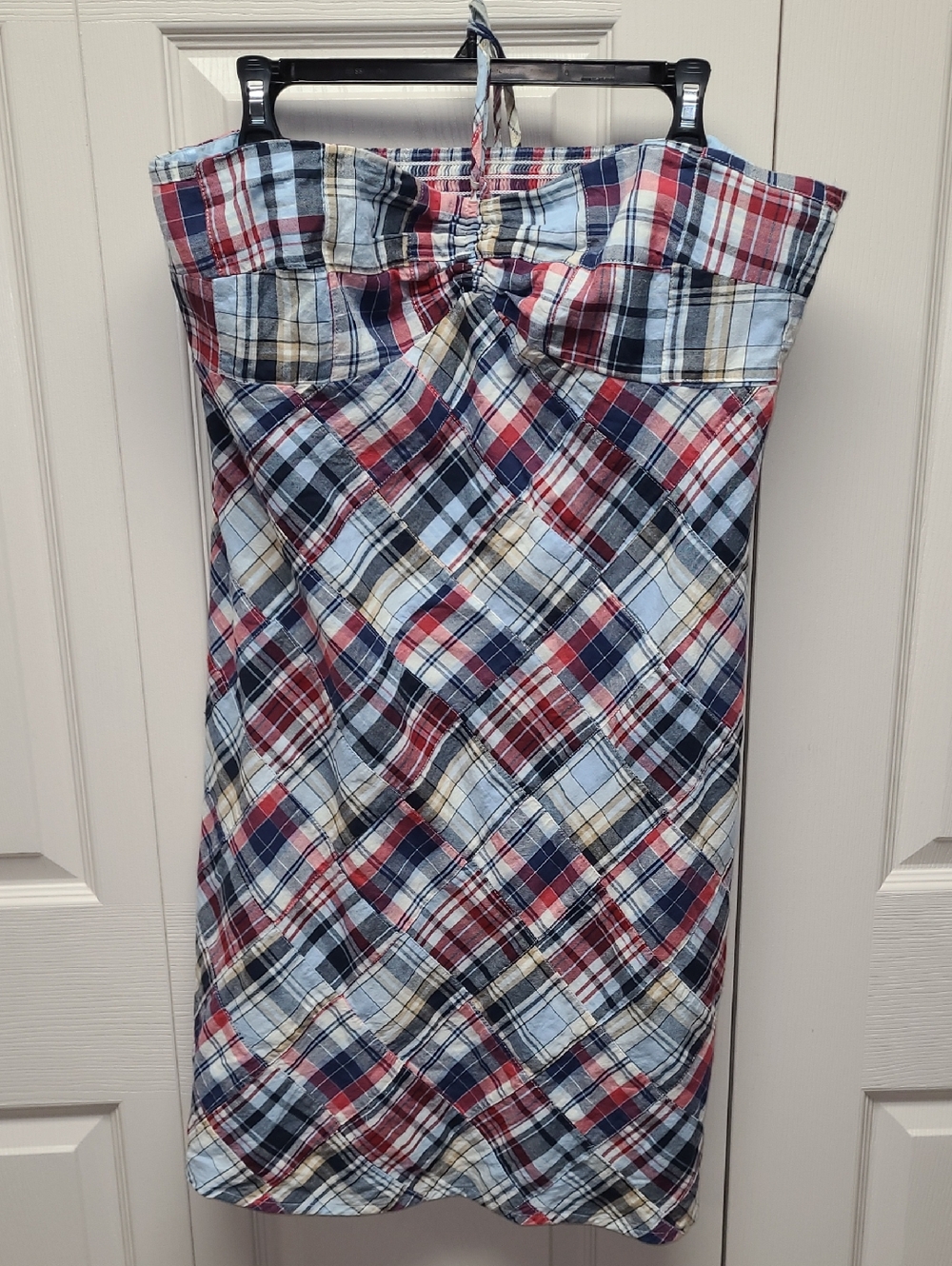 LOFT Plaid patchwork Sleeveless halter Mini/midi  Dress in Red, Blue, Cream M